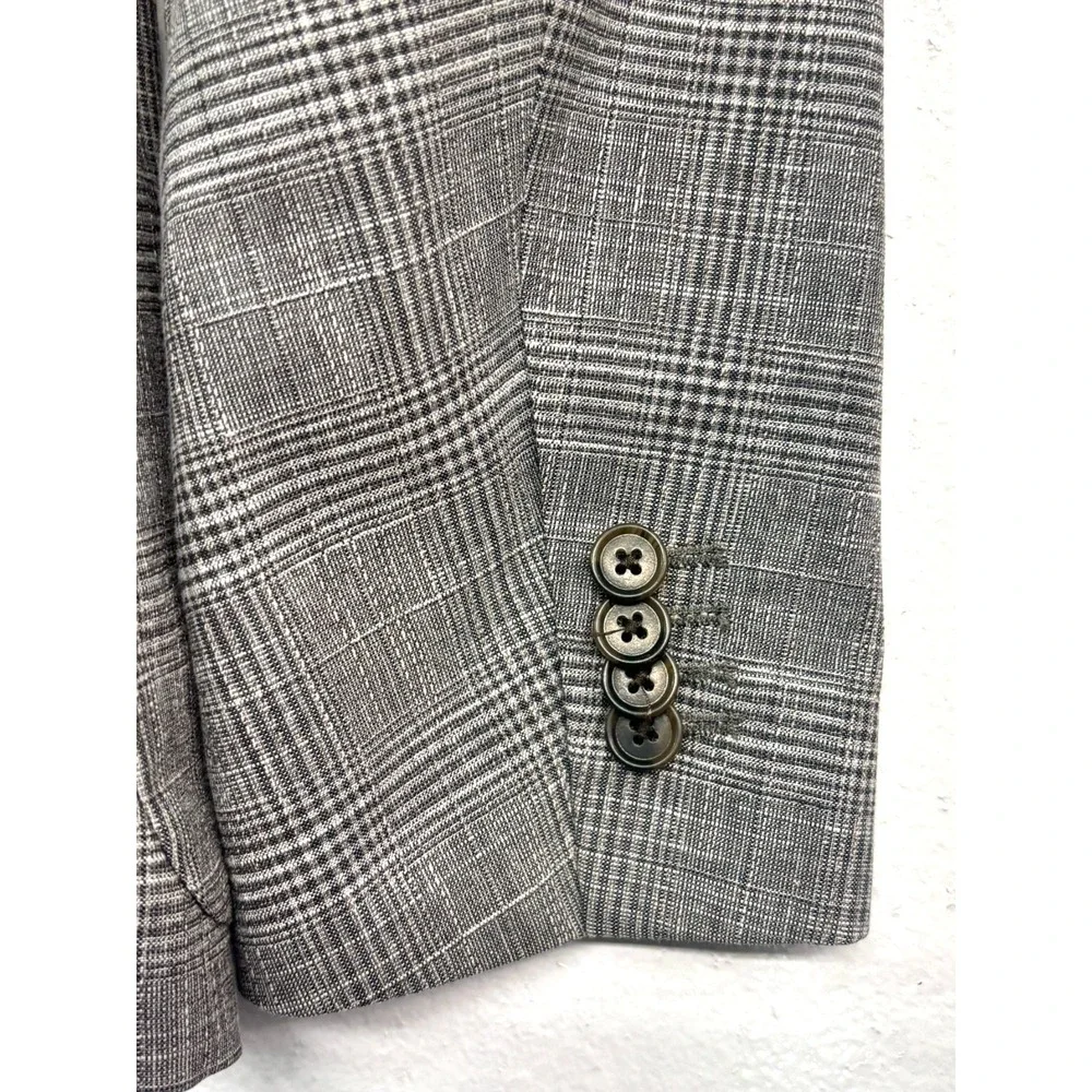 Banana Republic 38R Taupe Plaid Linen Cotton Wool Blazer Jacket Sport Coat Light